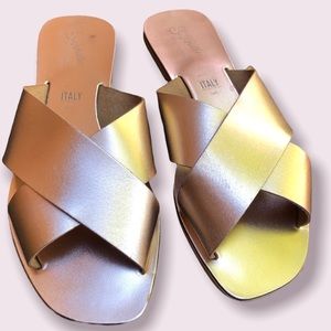 Seychelles Gold and Pink Sandals with Crisscross Straps